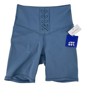 Joy Lab Bike Shorts XS Blue Ribbed Laced Front High Rise Athletic Athleisure NEW